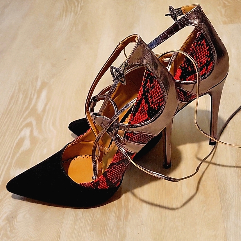 Strappy snakeskin stilettos